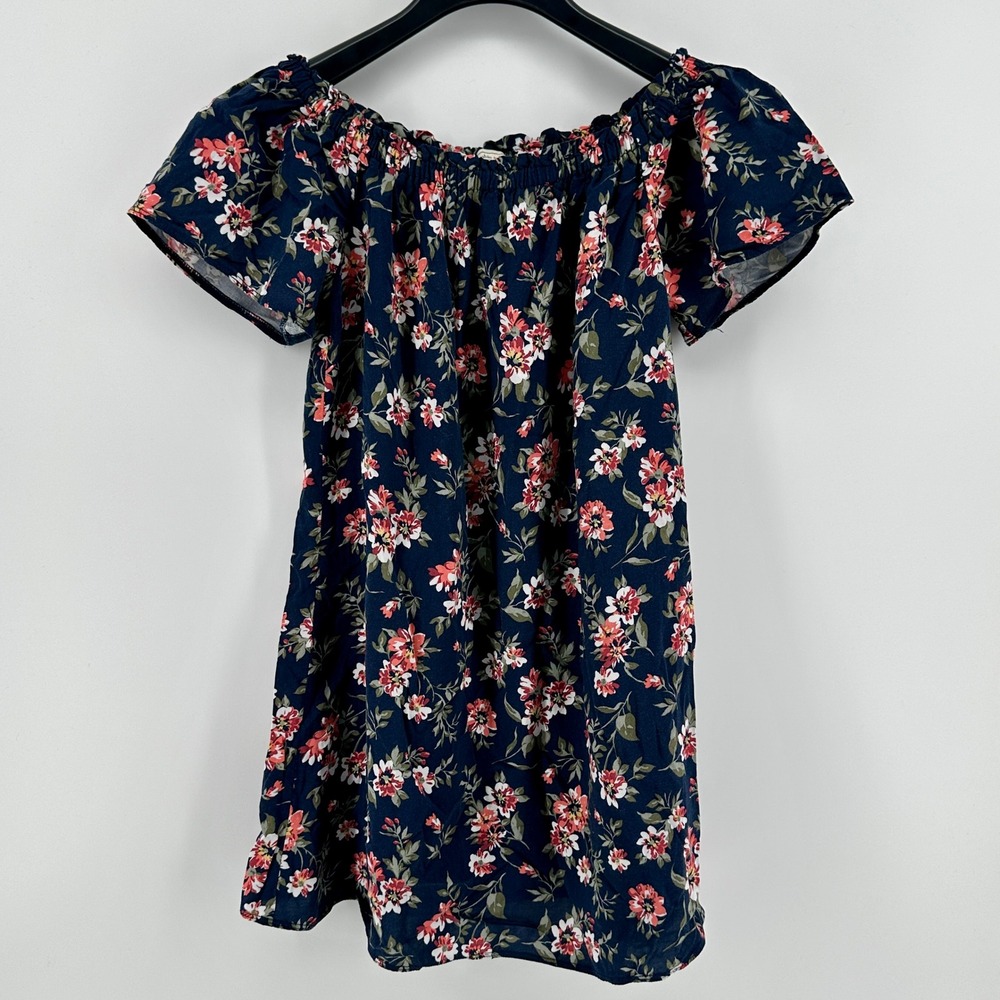 Abercrombie & Fitch Top Women S Navy Floral Off Shoulder Relaxed Fit Modern